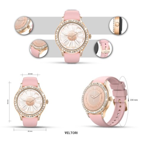 Smartwatch Damski VELTORI VT360-1 Różowy Pasek Silikonowy VELTORI