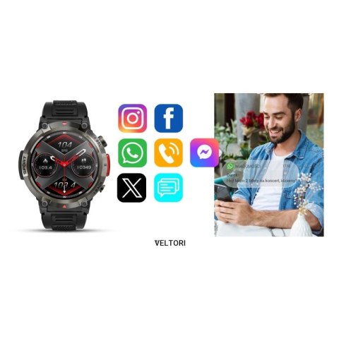 Smartwatch VELTORI VT140-1 Czarny Pasek Silikonowy VELTORI