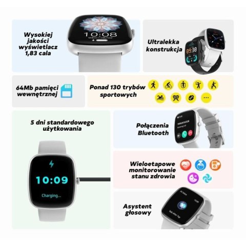 Smartwatch Damski GRAVITY GT18-1 Różowy Pasek Silikonowy + Czarny Pasek Gravity
