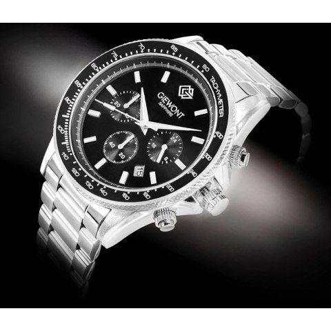 Zegarek Męski Giewont Chronograph Sapphire Srebrno Czarny GW3520-B2 Giewont