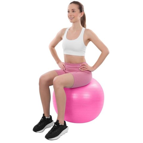PIŁKA GIMNASTYCZNA DO ĆWICZEŃ FITNESS 65CM ANTIBURST RÓŻOWA XQMAX